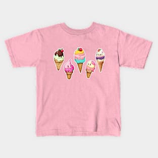 Cute child/baby ice cream cone characters; design; baby; infant; child; cute; sweet; dessert; gift; newborn; baby shower; pretty; pastels; colorful; cutesy; birthday gift; Kids T-Shirt